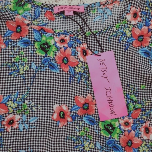 Betsey Johnson Vintage Gingham Floral Tie Back Kimono Raglan Sleeved Top- NWT - Picture 8 of 15